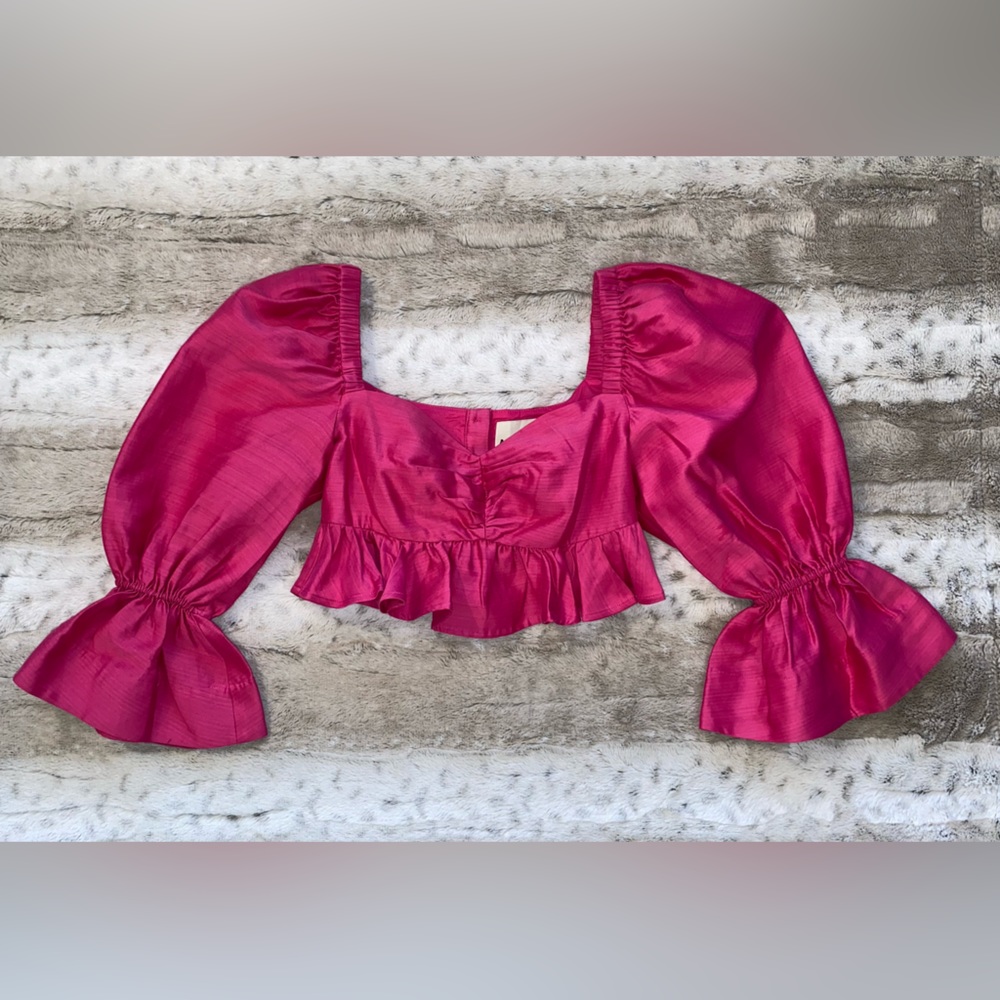 ALEMAIS💕Blaire Ruffle Blouson Crop Top In Fuchsia Size US 2 - Picture 6 of 14